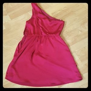 One shoulder flowy pink dress